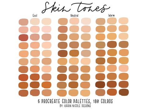 Skin Tones Procreate Color Palette for iPad, 6 Palettes 180 Colors ...