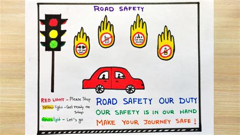 Road safety drawing for competition | How to draw road safety poster ...