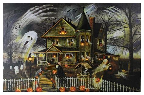 Small LED Lighted Creepy Haunted House Halloween Canvas Wall Art 12" x ...