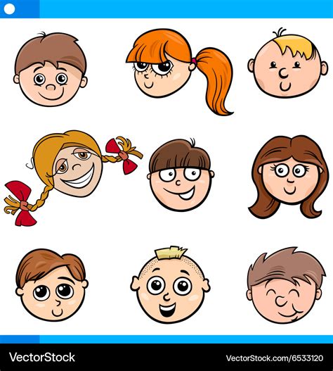 Cartoon kids characters faces set Royalty Free Vector Image