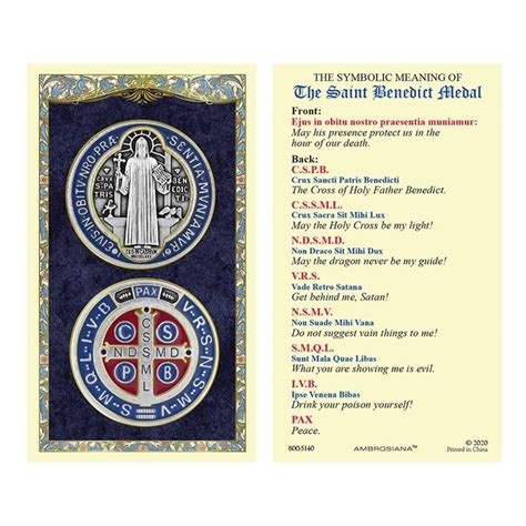 Prayer Card St Benedict Medal Symbols - St. Paul's Catholic Books & Gifts