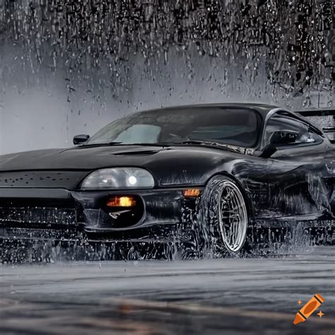 Black toyota supra mk4 drifting in the rain on Craiyon