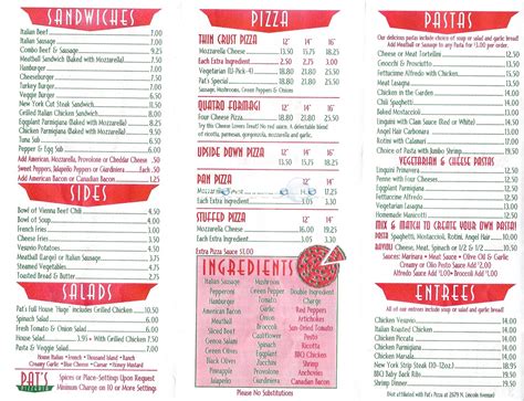 Pat's Pizza Chicago Menu (Scanned Menu With Prices)