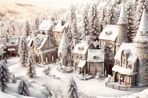 Premium AI Image | A snowy village with a snowy landscape