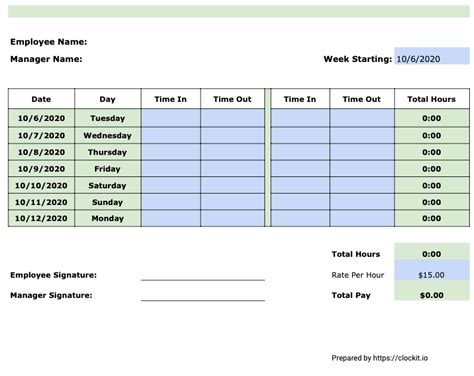 100% Free Timesheet Template for Cafes and Restaurants - ClockIt