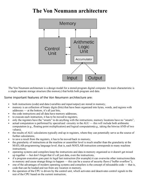 The Von Neumann architecture - Its main characteristic is a single ...