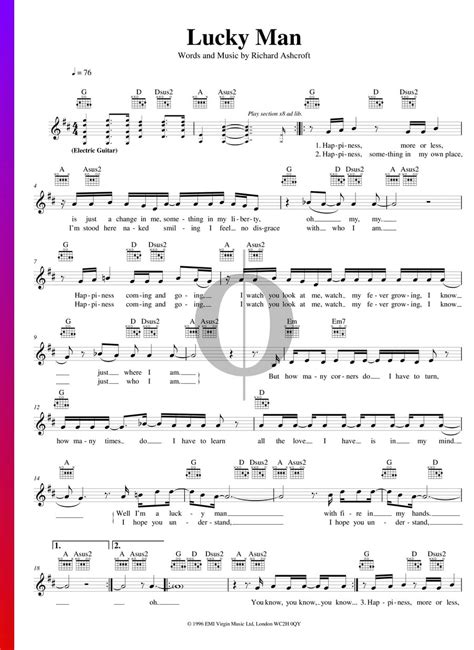 Lucky Man (The Verve) Piano Sheet Music - OKTAV