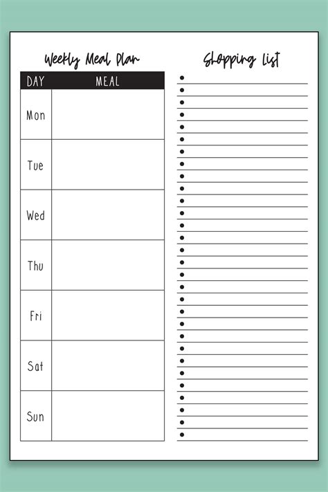 Printable Weekly Meal Planner with Grocery List