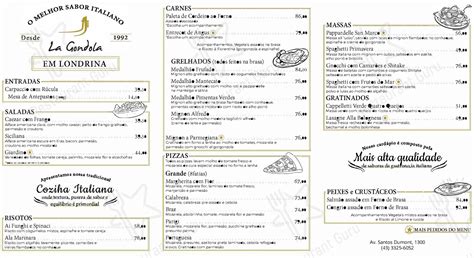 Menu at La Gondola pizzeria, Londrina