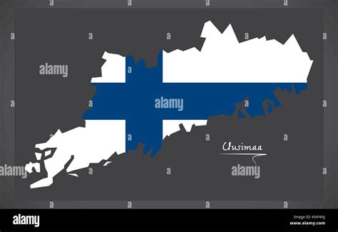 Uusimaa map of Finland with Finnish national flag illustration Stock ...