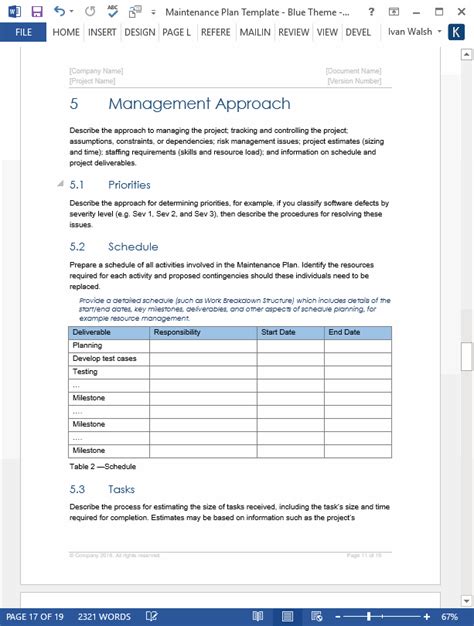 Maintenance Plan Template – Software Development Templates, Forms ...