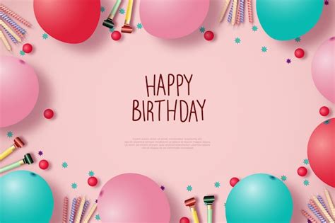 Fondo de feliz cumpleaños con globos y fondo rosa | Vector Premium