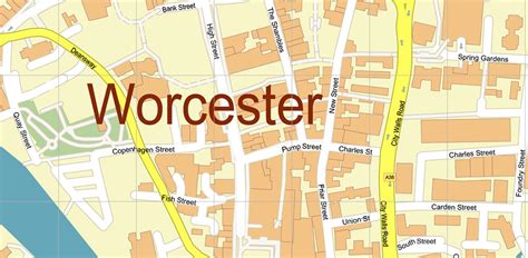 Worcester Area UK PDF Vector Map: City Plan High Detailed Street Map ...