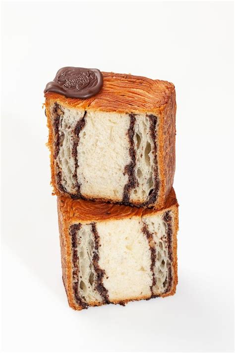 Sliced Fluffy Cube Shaped Croissant with Marzipan Chocolate Filling and ...