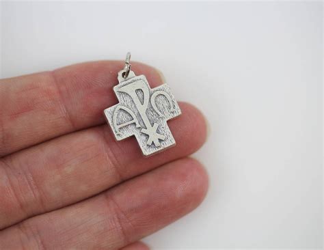 Alpha Omega Cross Pendant Silver Plated Chi-Rho Christogram