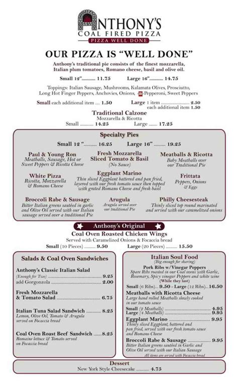 Menu for Anthony's Coal Fired Pizza (2203 S Federal Hwy Fort Lauderdale ...