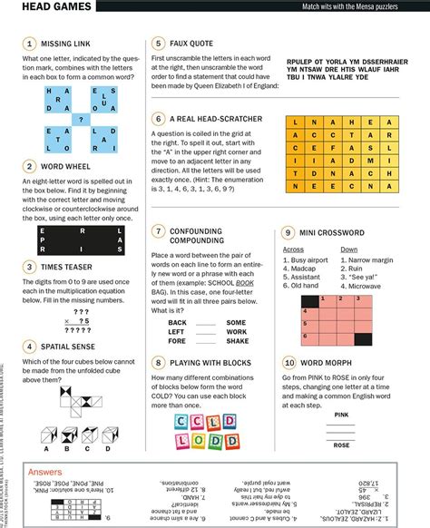 Printable Mensa Puzzles | Printable Crossword Puzzles