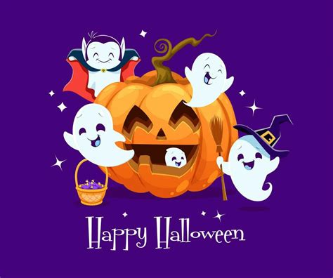 Halloween kawaii ghost characters and pumpkin 29694308 Vector Art at ...