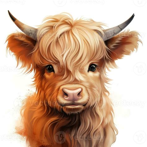 Adorable Baby Highland Cow Clipart on White Background AI Generated ...