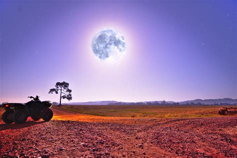 Moon, night sky, spectacular landscape, atv, country road's - free ...