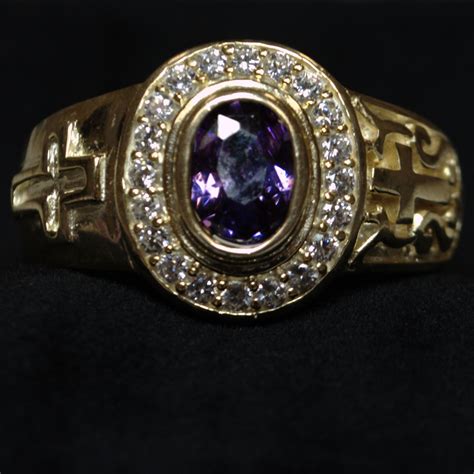 Clergy Bishop Ring in Gold with Purple Stone Diamonds - Premium Cross ...