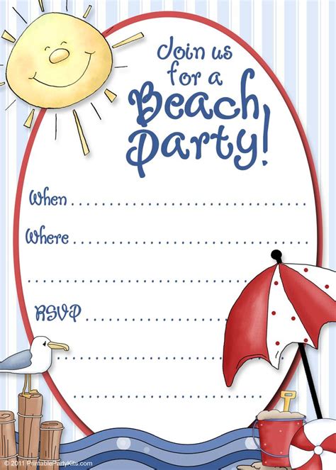 Beach Party Invite Template | Printable Party Kits | Free party ...