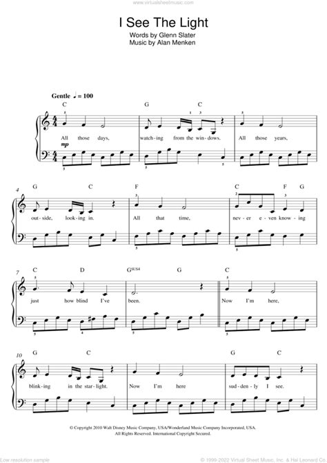 I See The Light (from Tangled) sheet music for voice, piano or guitar v2