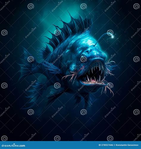 Scary Deep-sea Fish Predator in the Depths of the Ocean. Stock ...