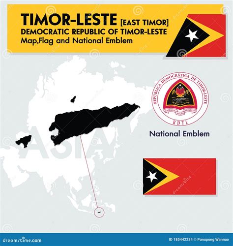 Map of Democratic Republic of Timor-Leste Flag and National Emblem ...