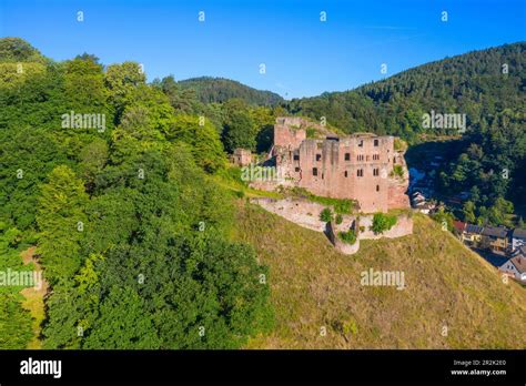 Aerial view of Frankenstein Castle ruins near Weidenthal, Palatinate ...