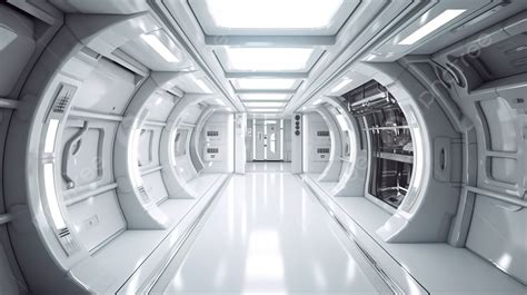 Exploring The Futuristic Interior Of A 3d Rendered White Spaceship With ...