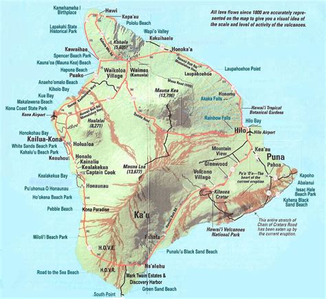 Large map of Big Island of Hawaii with relief, roads and cities | Big ...