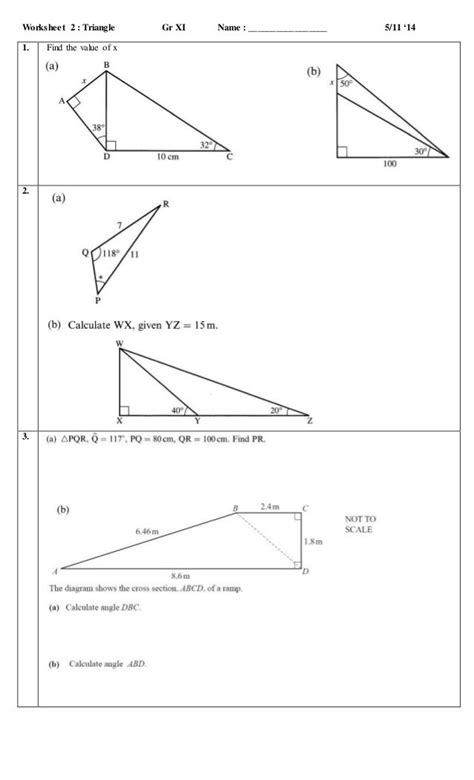 Worksheet sine and cosine rule