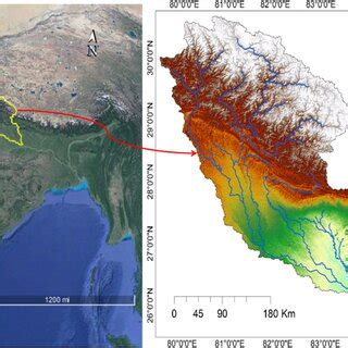 Location map of the Ghaghara river basin is showing maximum and minimum ...