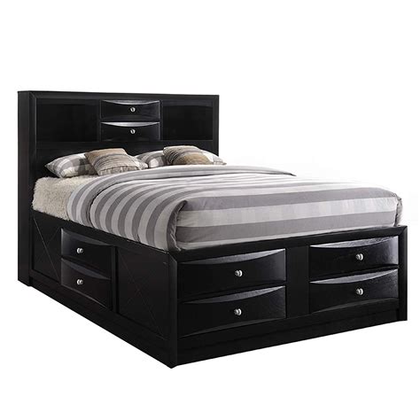 Contemporary Style Queen Size Wooden Storage Bed with Eight Spacious ...