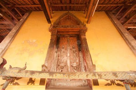 Ancient Laos Art Wood Carving on Church in Hor Phakaeo Temple. Stock ...