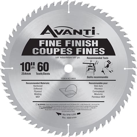 Avanti 10-inch x 60 Tooth Carbide Tipped Fine Finish Mitre/Table Saw ...