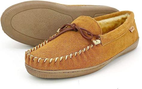 Buy PAMIR Men's Genuine Suede Faux Fur Lined Slip on Moccasin Slippers ...