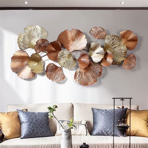 Luxury Gold Ginkgo Leaves Metal Wall Decor Home Art 53.9"L x 24.4"H