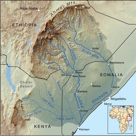 Ethiopian rivers map - Map of Ethiopian rivers (Eastern Africa - Africa)