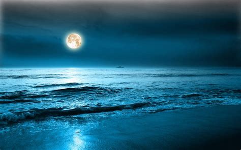 Download Horizon Blue Night Moon Sea Nature Ocean HD Wallpaper