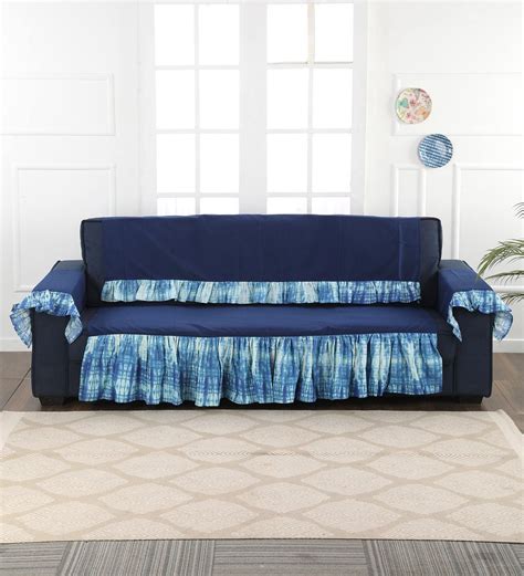 Buy Blue Cotton 3 Seater 36X24 Inch Sofa Cover By Kirti Finishing at 35 ...