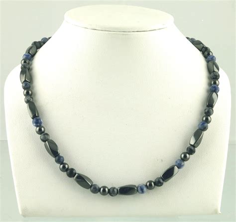 Magnetic Necklace with Hematite, Snowflake Obsidian & Sodalite