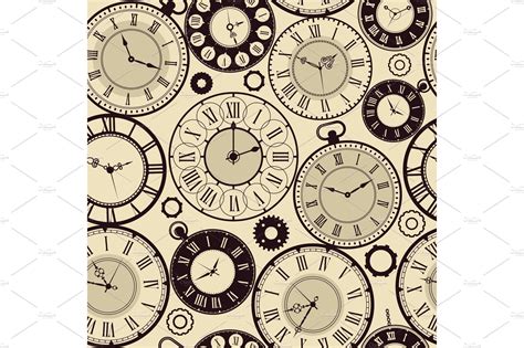 Vintage clock pattern. Old retro | Background Graphics ~ Creative Market