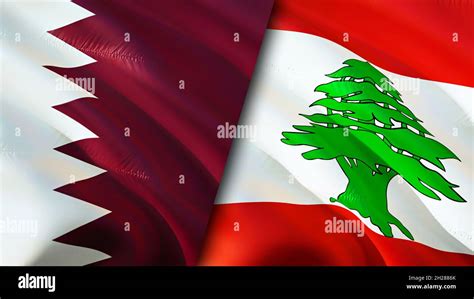 Qatar and Lebanon flags. 3D Waving flag design. Lebanon Qatar flag ...