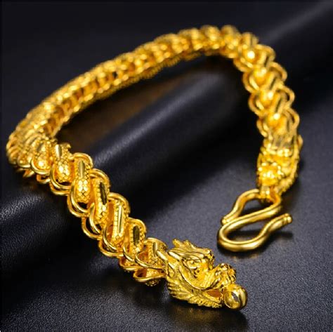 Authentique 24 k Jaune Or Dragon Thaïlande Tête Hommes de Bracelet ...