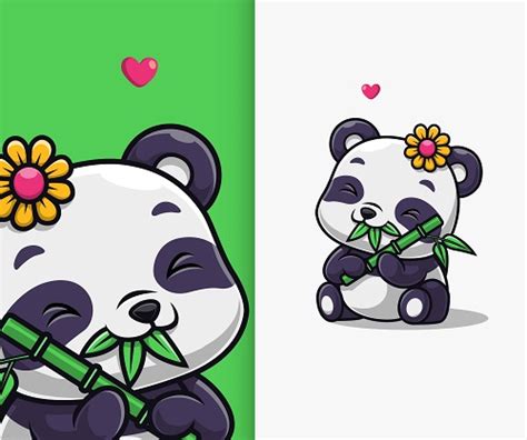 Baby Panda Eating Bamboo Cartoon Vector free download