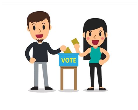 Premium Vector | Cartoon man and woman putting voting papers in the ...