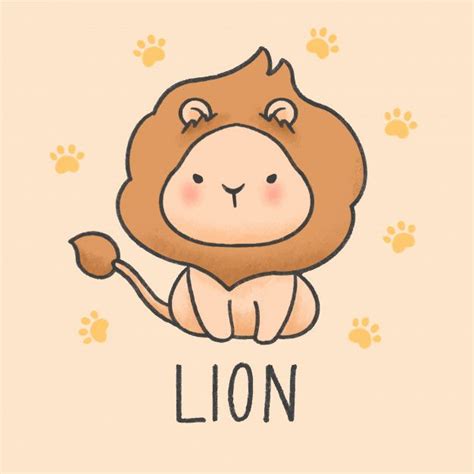 Premium Vector | Cute lion cartoon hand drawn style | Cute cartoon ...