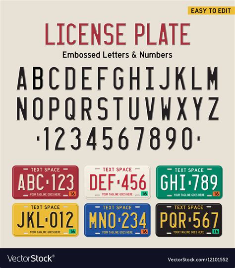 3d license plate font and set Royalty Free Vector Image